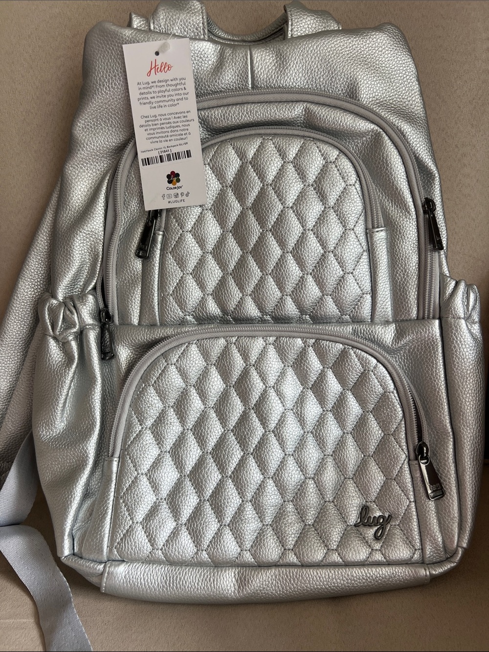 NWT Lug Hatchback Classic Vegan Leather Backpack in Silver🎒